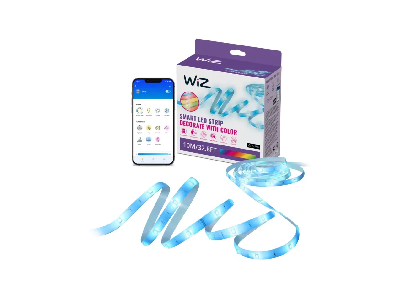 Fita LED WiZ RGB 10m com Conector Type-C e Iluminação Inteligente Signify
