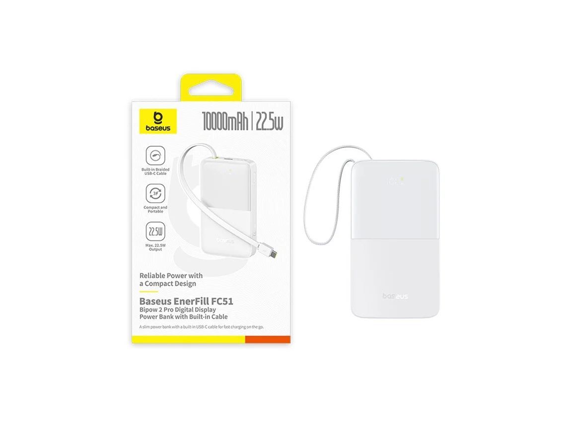 Power Bank Baseus EnerFill FC51 Bipow2 Pro 10000mAh 22.5W Branco - Imagem 4