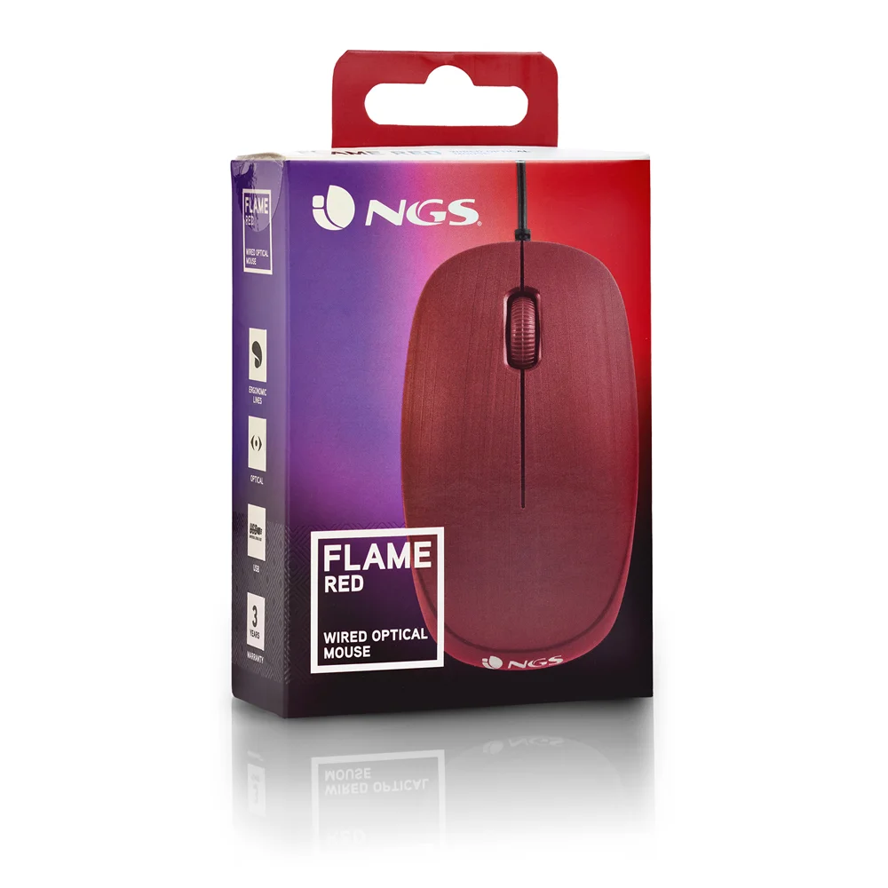 Rato Optico NGS Flame com Fios USB 1000 DPI 2 Botoes + Scroll Vermelho Plug and Play - Imagem 5