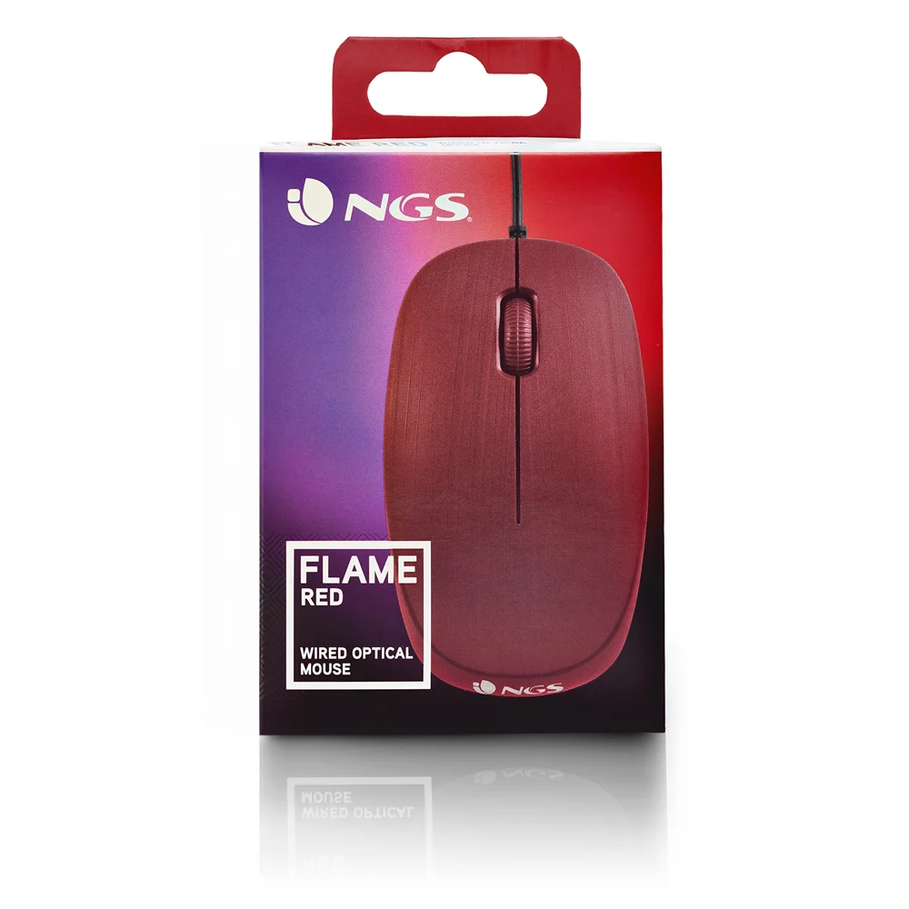 Rato Optico NGS Flame com Fios USB 1000 DPI 2 Botoes + Scroll Vermelho Plug and Play - Imagem 4