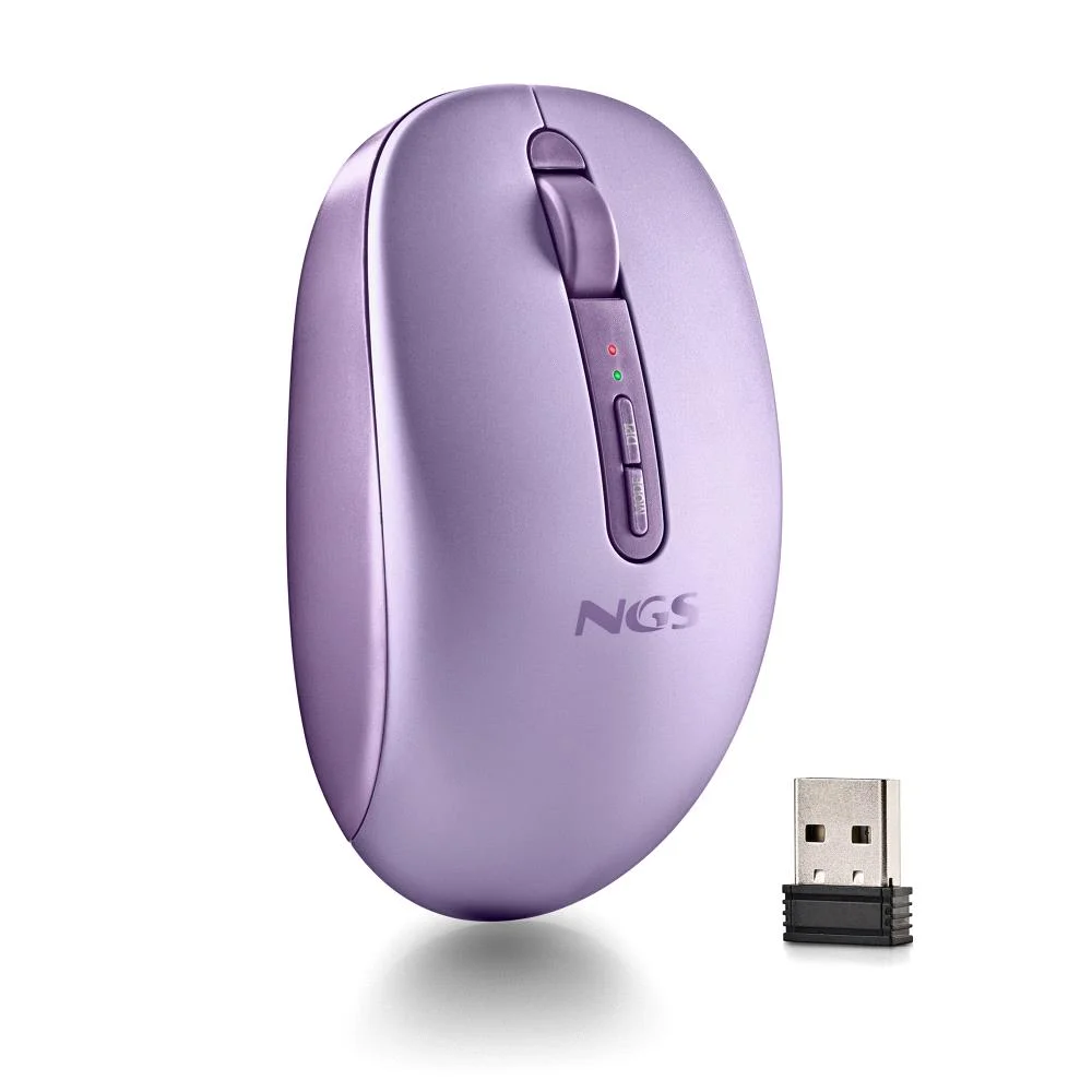 Rato Sem Fios NGS Wireless Dual 2.4GHz e Bluetooth 5.2 Ambidextro Ergonómico Roxo - Imagem 1