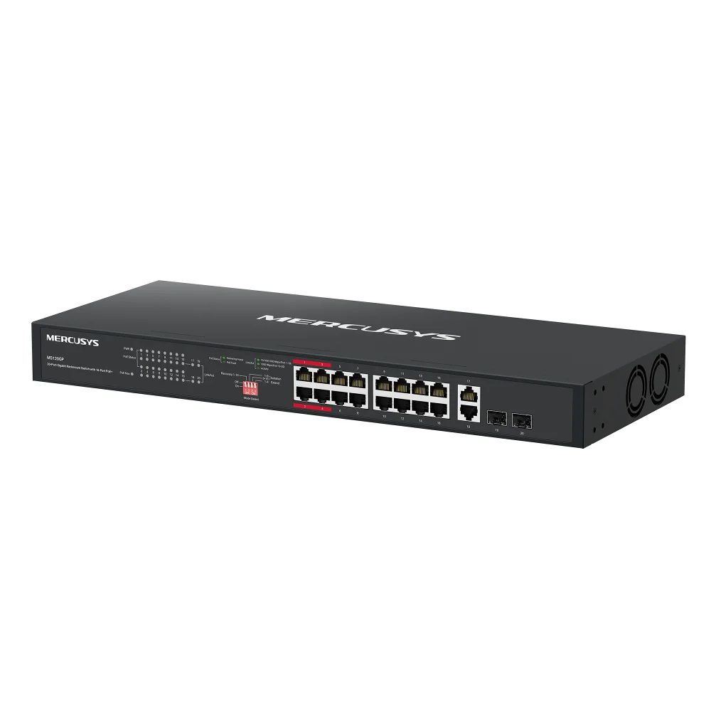 Switch Mercusys 20 Portas Gigabit Rackmount com 16 Portas PoE+ - Imagem 1
