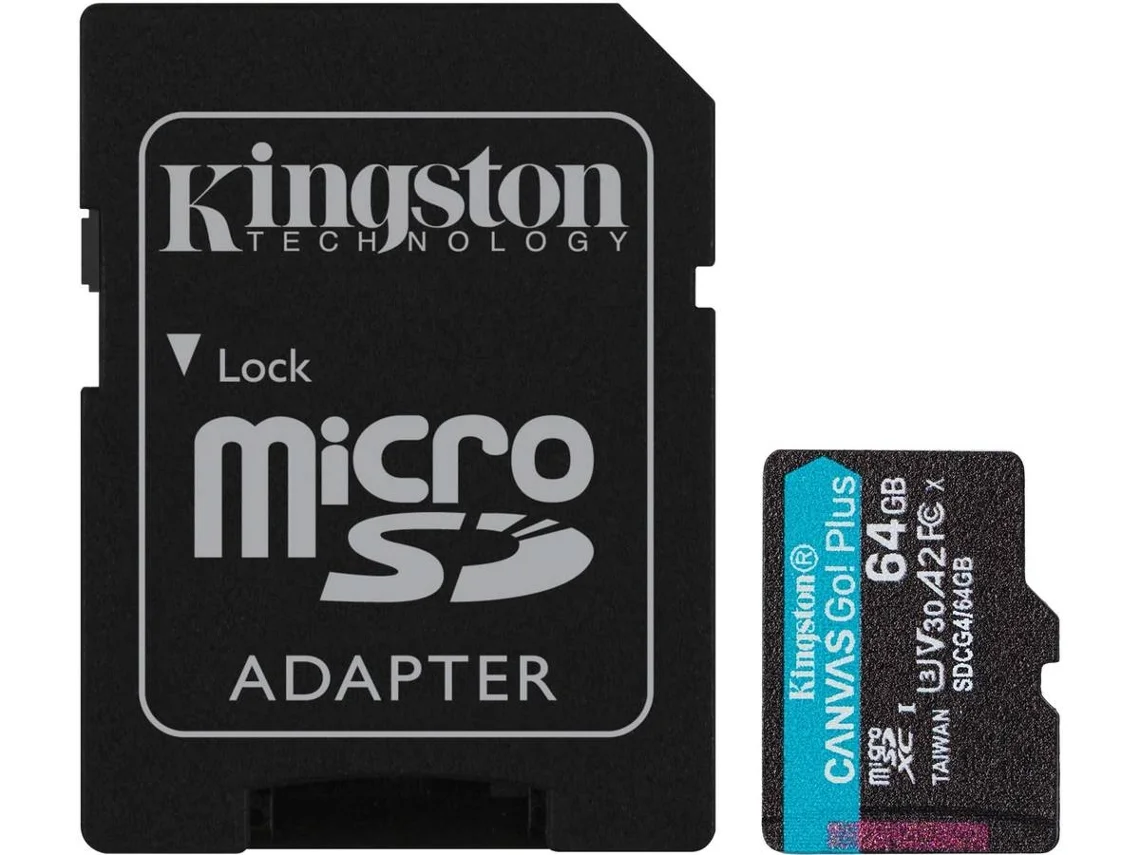 Cartão de memória microSDXC Kingston Canvas Go Plus Gen4 64GB 200MB/s U3 V30 A2 + Adaptador