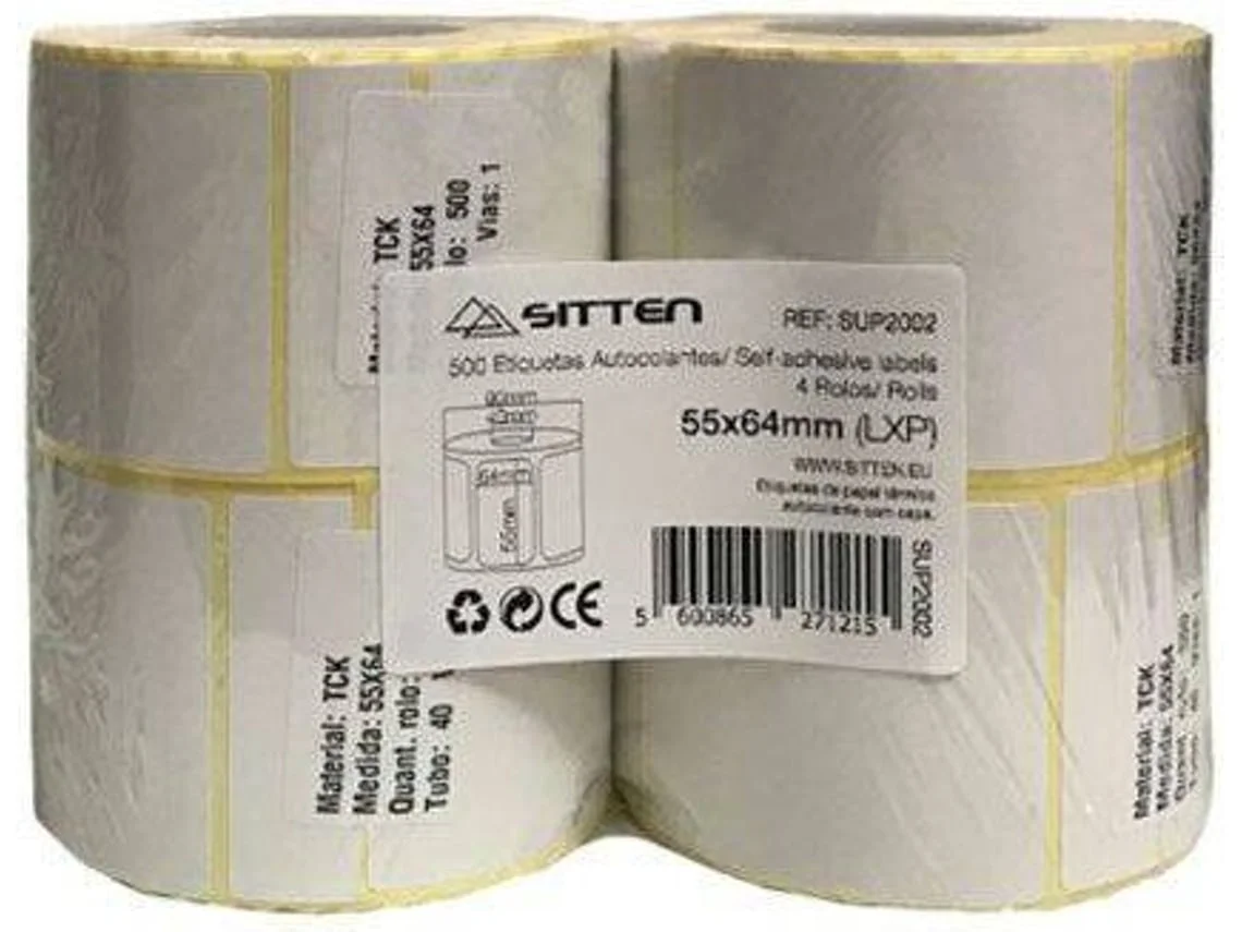 Etiquetas Autocolantes Térmicas Sitten 55x64mm - 2 Rolos x 500 un (1000 etiquetas) - Imagem 1