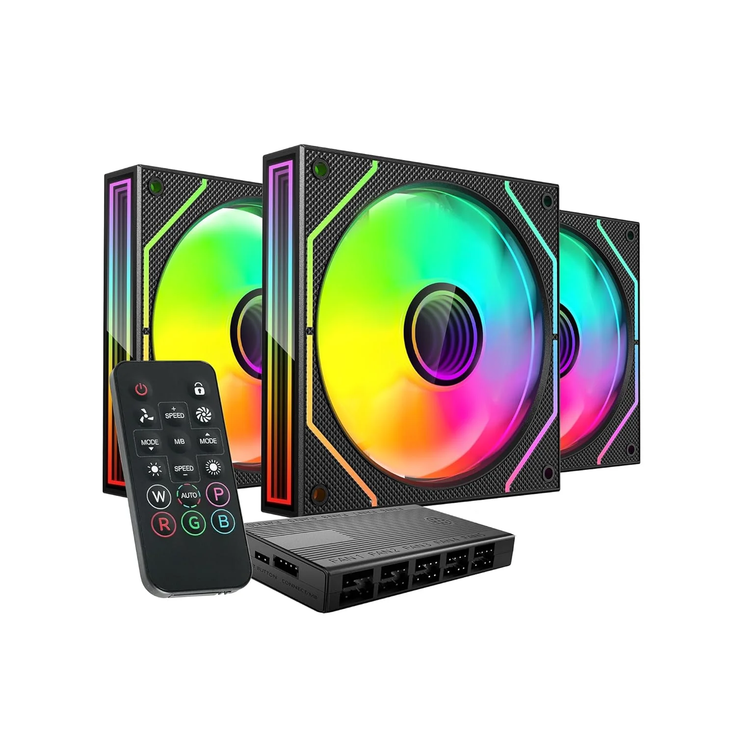 Pack 3 Ventoinhas Mars Gaming MF-3DPROKIT/ 12cm + HUB + Comando à Distância/ ARGB