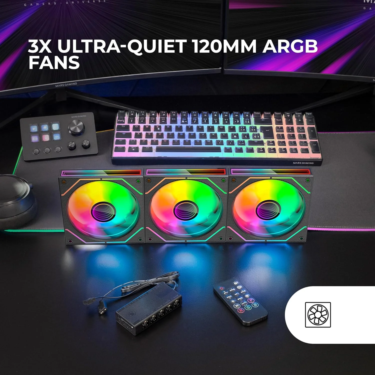 Pack 3 Ventoinhas Mars Gaming MF-3DPROKIT/ 12cm + HUB + Comando à Distância/ ARGB - Imagem 2