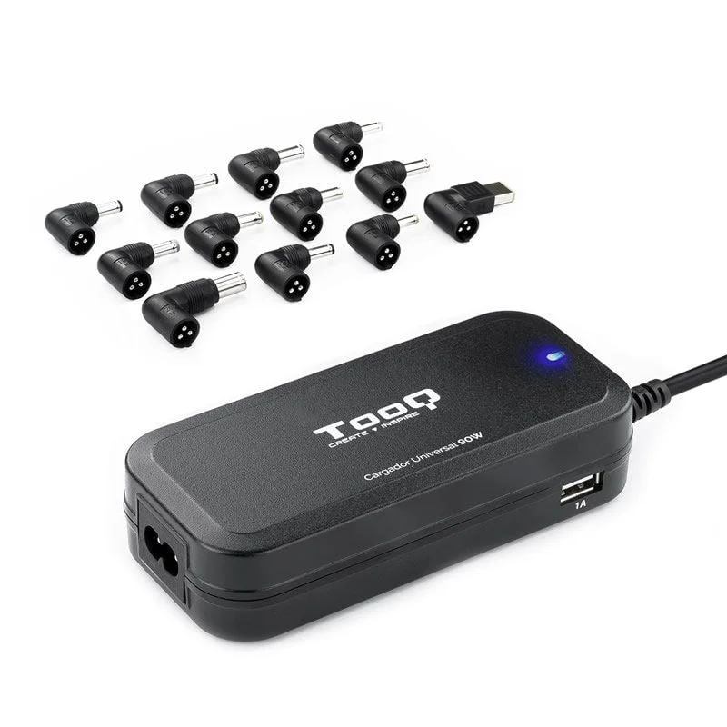 Carregador de Portátil TooQ TQLC-90BS02AT/ 90W/ Automático/ 12 Conectores/ Voltagem 12-20V/ 1 USB