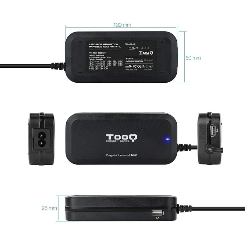 Carregador de Portátil TooQ TQLC-90BS02AT/ 90W/ Automático/ 12 Conectores/ Voltagem 12-20V/ 1 USB - Imagem 4