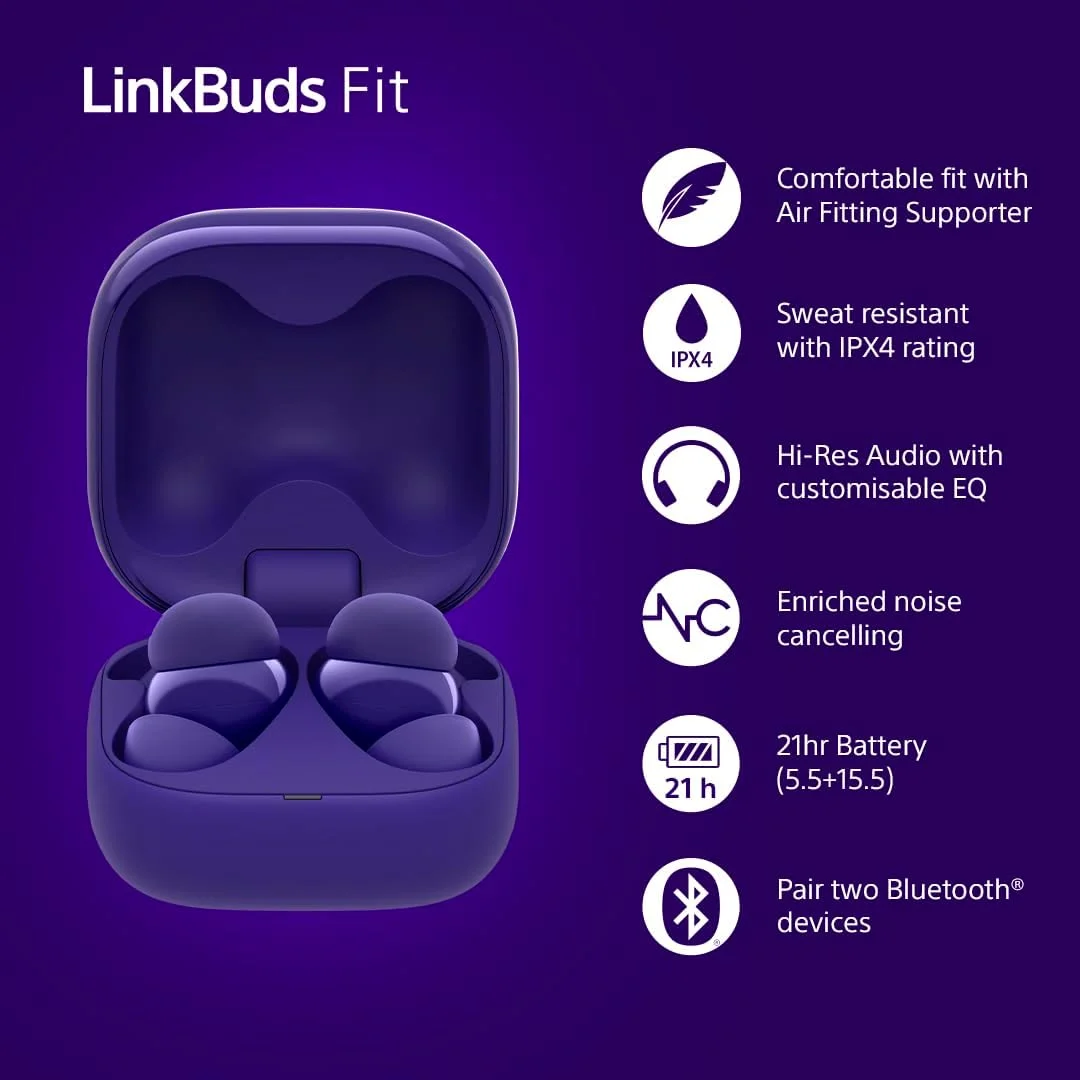 Auriculares True Wireless Sony LinkBuds FIT WF-LS910N Bluetooth Noise Cancelling Violeta - Imagem 2